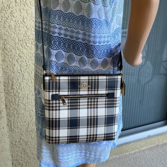 Coach Rowan File Bag With Garden Plaid Print - Picture 13 of 16